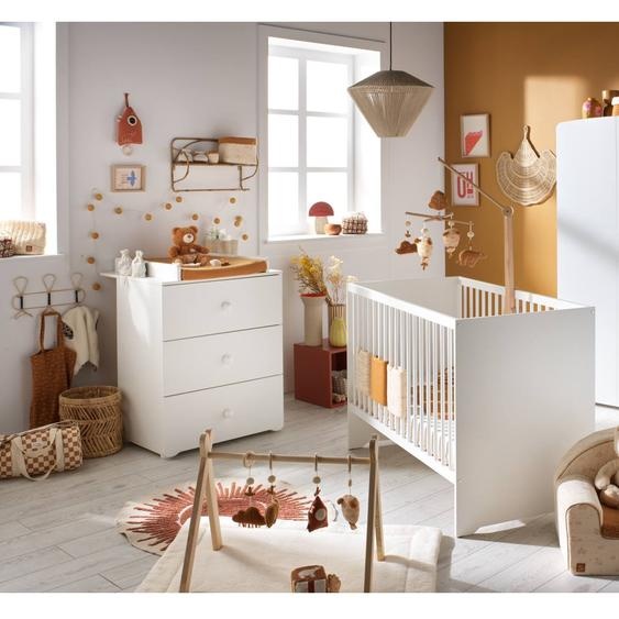 Chambre Complète Bébé Avec Lit 120x60cm Et Commode À Langer 3 Tiroirs - Basic Blanc
