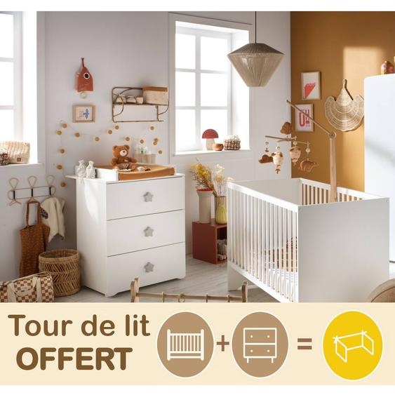 Chambre Complète Bébé Avec Lit 120x60cm Et Commode À Langer 3 Tiroirs - Basic Gris