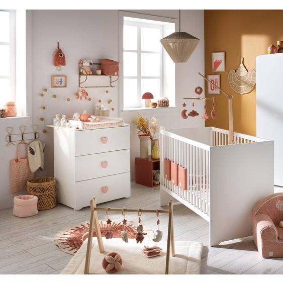 Chambre Complète Bébé Avec Lit 120x60cm Et Commode À Langer 3 Tiroirs - Basic Rose