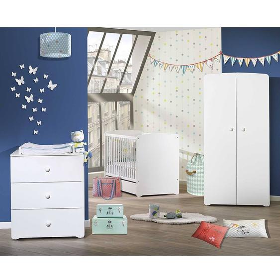Chambre Complète Bébé Avec Lit À Barreaux, Commode À Langer Et Armoire 2 Portes Blanc