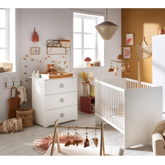 Chambre Complète Bébé Avec Lit À Barreaux Et Commode À Langer - Basic Blanc/gris