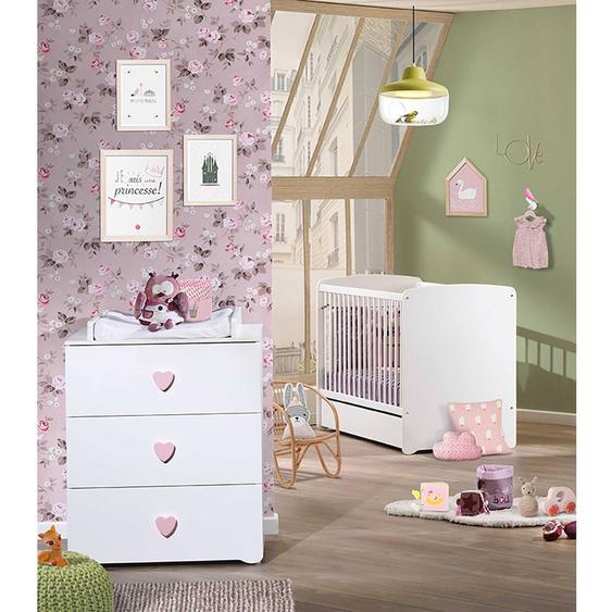 Chambre Complète Bébé Avec Lit À Barreaux Et Commode À Langer - Basic Blanc/rose