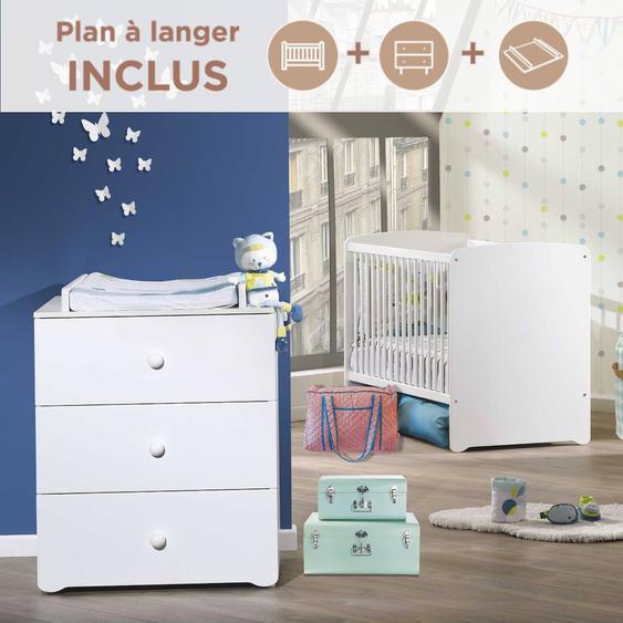 Chambre Complète Bébé Avec Lit À Barreaux Et Commode À Langer - Basic Blanc