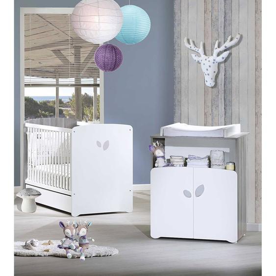 Chambre Duo Lit Et Commode À Langer En Bois - Leaf Blanc