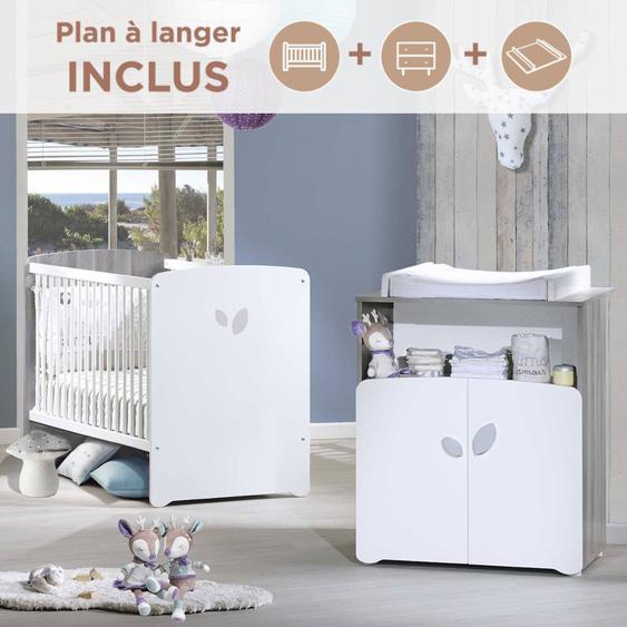 Chambre Duo Lit Et Commode À Langer En Bois - Leaf Blanc