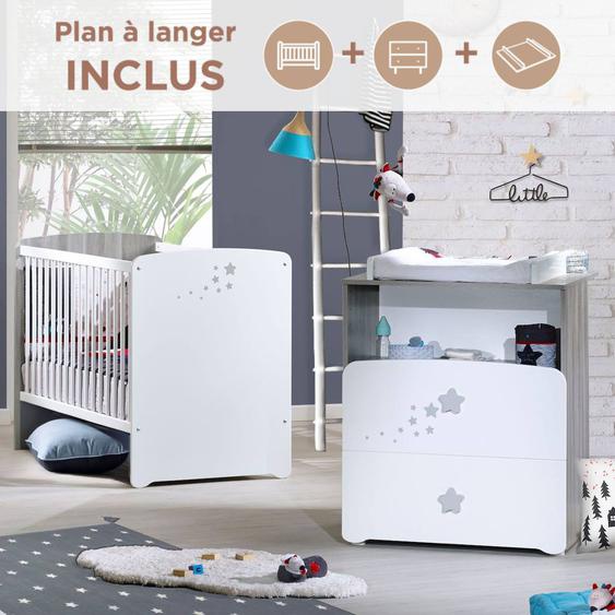 Chambre Duo Lit Et Commode Et Une Niche En Bois - Nao Blanc