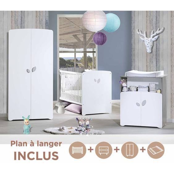 Chambre Trio Lit Et Commode À Langer En Bois - Leaf Blanc