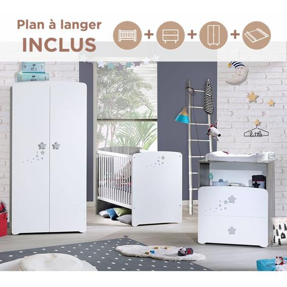 Chambre Trio Lit Et Commode Et Armoire En Bois - Nao Blanc