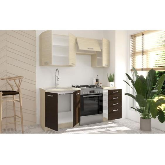 CHAMONIX Cuisine complete 180cm 5 éléments - Décor chêne clair - L180 x P52 x H82 cm - Plan de travail non inclus