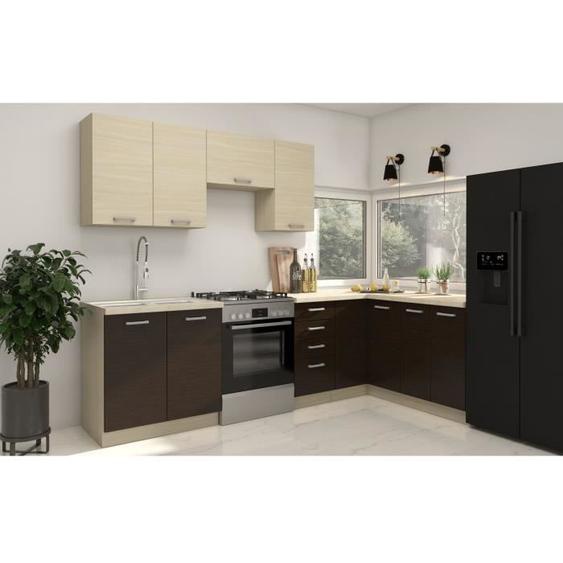 CHAMONIX Cuisine complète dangle réversible (gauche / droit) - Décor chêne - L400 x P52 x H82 cm - Plan de travail non inclus
