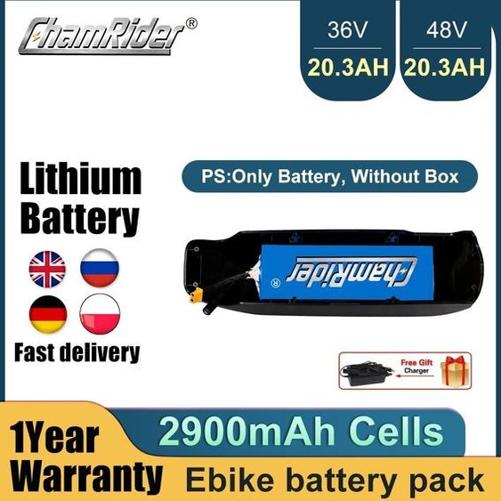 ChamRider-Batterie au Lithium en PVC pour Vélo et Scooter Électrique, Article de 48V, 36V, 20Ah, 30A, 40ABMS, 350W, 500W, 750W, 18650 Cellules