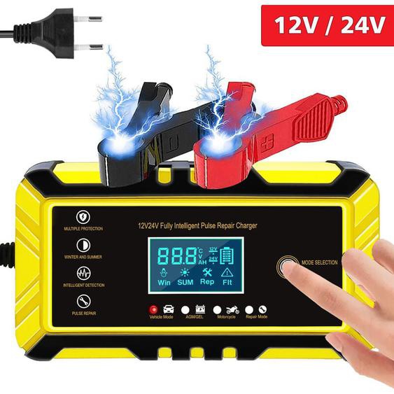 Chargeur de batterie de voiture Sdlogal 24V 12V/8A Chargeur de batterie intelligent, Écran lcd, Mainteneur de chargeur de batterie avec Protections