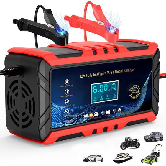 Chargeur de Batterie Intelligent 6A 12V, SDLOGAL Mainteneur de Chargeur Batterie Voiture, Chargeur de Batterie avec LCD Tactile Écran Protections