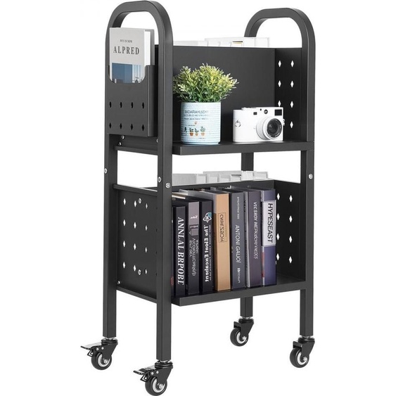 Chariot à livres Chariot de bibliothèque - capacité de charge 70kg - dimensions 45x33x88 cm - noir - Chariot à livres facilement transportable