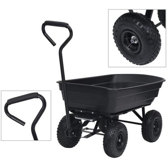 Chariot à main à bascule de jardin 300 kg 75 L Noir