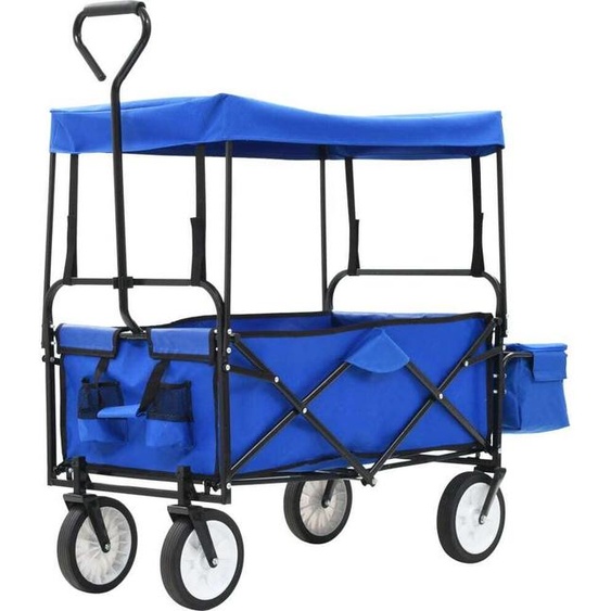Chariot à main pliable avec toit solaire Acier bleu