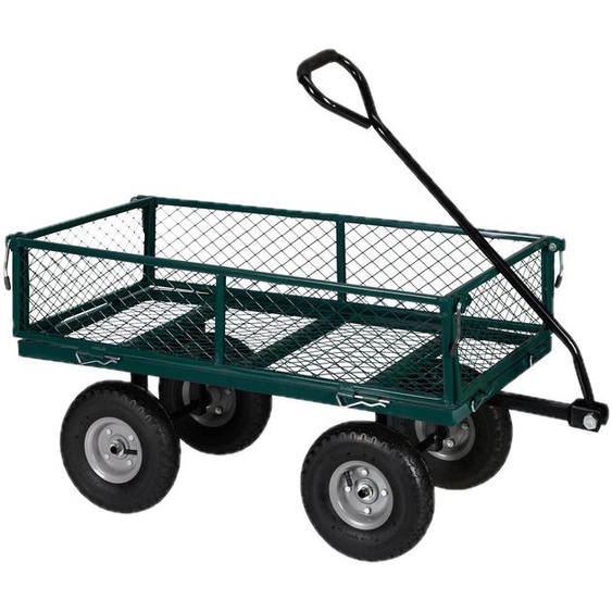 Chariot à main Relaxdays, chariot pratique pour le jardin, avec pneus gonflables, panneaux latéraux rabattables, charge maximale de 200 kg, vert