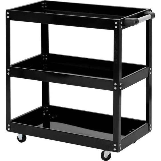 Chariot à outils - Chariot datelier - 3 niveaux - 4 roulettes pivotantes - Charge maximale 100 kg - Acier laminé à froid - Montage rapide - 74 × 66 × 35,5 cm - Noir
