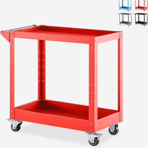Chariot à outils en métal 2 étagères pour atelier Garage Kerey - Rouge