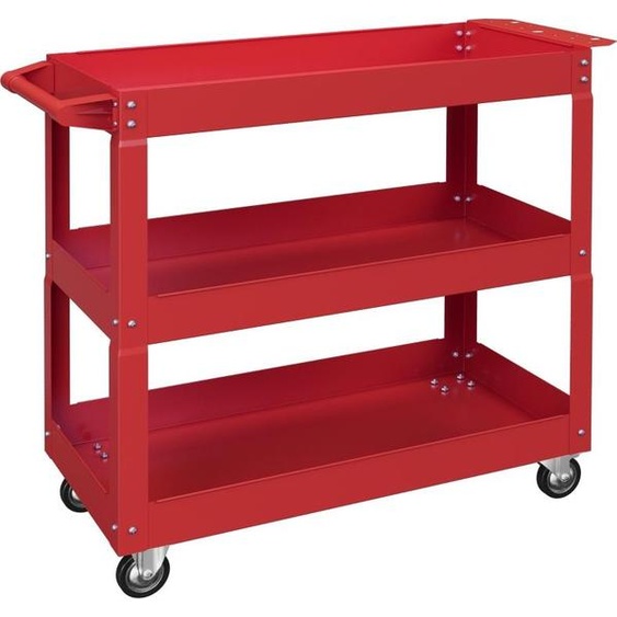 Chariot à outils Fortuna Lai à 3 niveaux, 4 roulettes, acier, 83 L x 35,3 P x 76 H cm, rouge