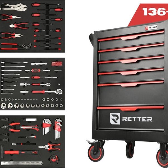 Chariot à outils RETTER R1 27 avec 6 tiroirs et jeu doutils 136 pièces dans Outils professionnels – mobile et robuste