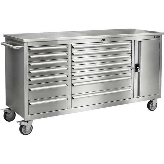 Chariot à outils RETTER RS6 en acier inoxydable avec plan de travail et 14 tiroirs