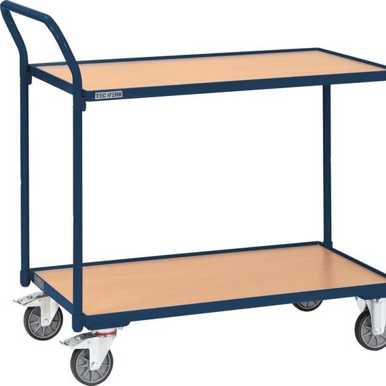 Chariot à plateaux 2 plateaux L850xl500mm bleu saphir, RAL 5003 Capacité 300 kg Barre de poussée verticale