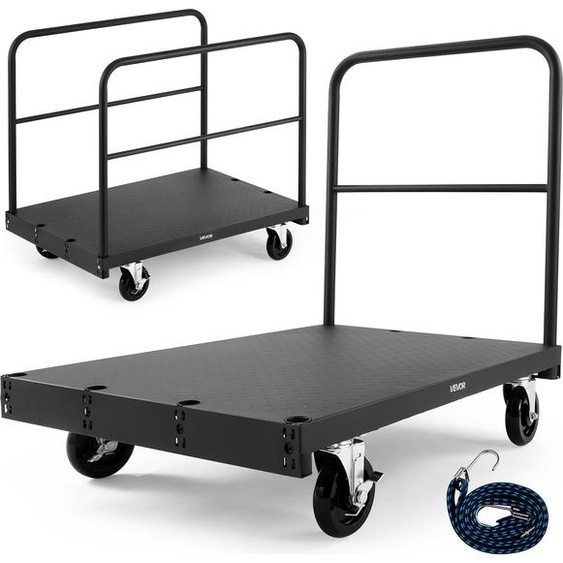 Chariot à plateaux VEVOR, capacité de charge 816 kg, chariot à roulettes 2 en 1 avec roues pivotantes à 360°, chariot à plateaux 914x610 mm avec 3 mains courantes latérales, aide au transport pour usine, entrepôt, garage, noir