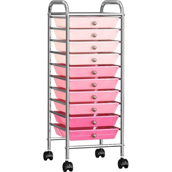 Chariot de rangement mobile à 10 tiroirs Ombre Rose Plastique