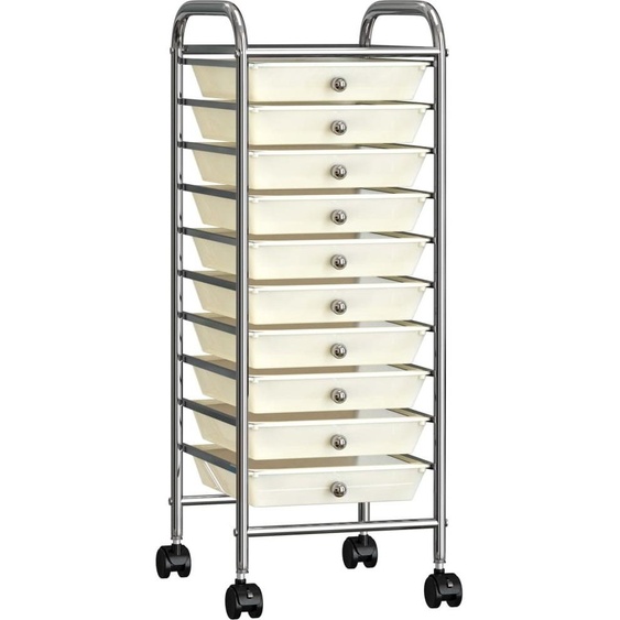 Chariot à tiroirs avec 10 tiroirs Blanc Plastique