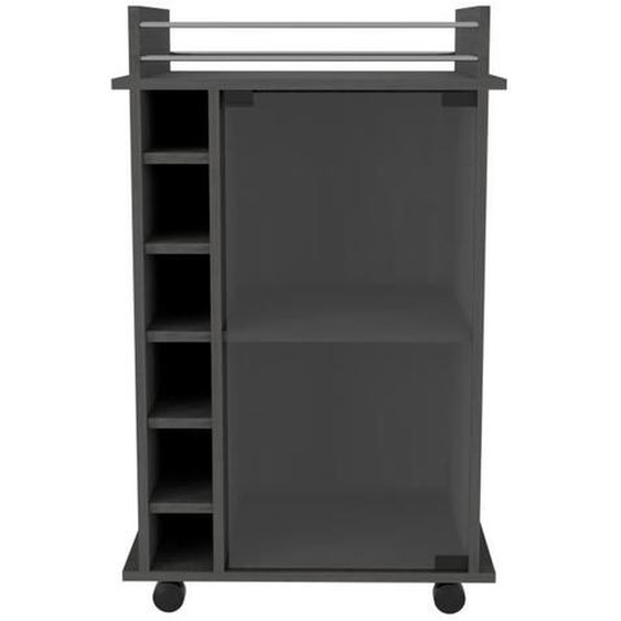 Chariot Bar Dukat avec une porte en verre, 89 CM H X 55 CM L X 41.5 CM P, Chêne gris