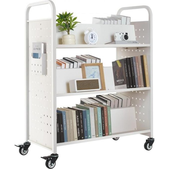 Chariot bibliothèque Chariot à livres - Chariot à étagères 150kg - Dimensions 97x51,5x122,5cm - Couleur blanc