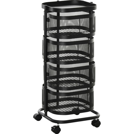 Chariot daide, structure en métal et plastique, dimensions 33 x 33 x 77 cm, capacité de charge 20 kg, équipé de 4 paniers de rangement, 5 roues maniables