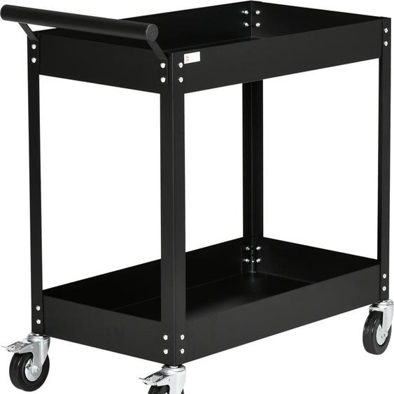 Chariot datelier à 2 niveaux, chariot à outils vide, chariot de transport, poignée latérale, 4 roulettes, acier, capacité de charge jusquà 150 kg, 84,5 x 38 x 84 cm, noir