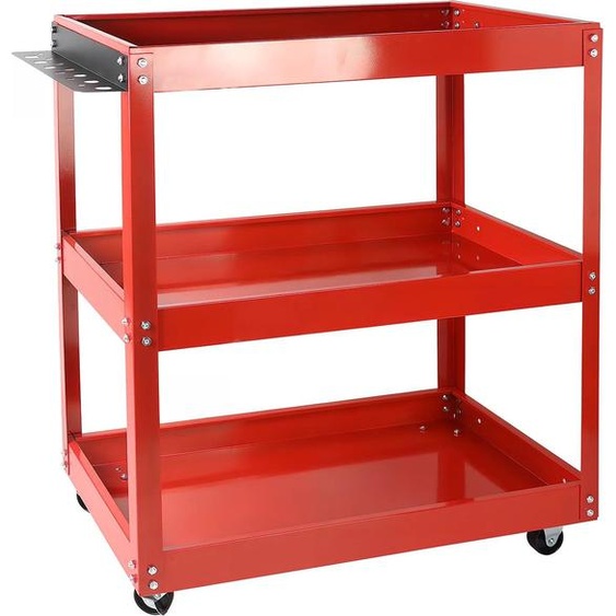 Chariot datelier Chariot à outils - 3 niveaux - Capacité de charge 100 kg - 4 roulettes pivotantes - Montage rapide - Acier laminé à froid - 74 × 66 × 35,5 cm - Rouge