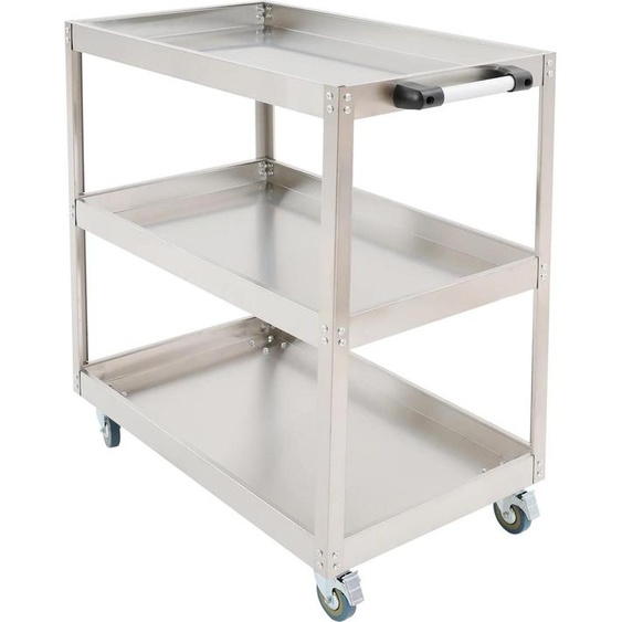 Chariot datelier - Chariot à outils avec roulettes - 3 niveaux - Acier inoxydable 201 + alliage daluminium - Capacité de charge jusquà 200 kg - 80×48×90 cm - Argent