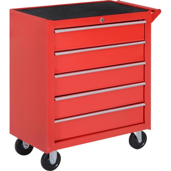Chariot datelier Fortuna Lai avec roulettes, chariot à outils avec 5 tiroirs, verrouillable Chariot avec tapis EVA, chariot de montage mobile, charge max. 150 kg, acier, rouge