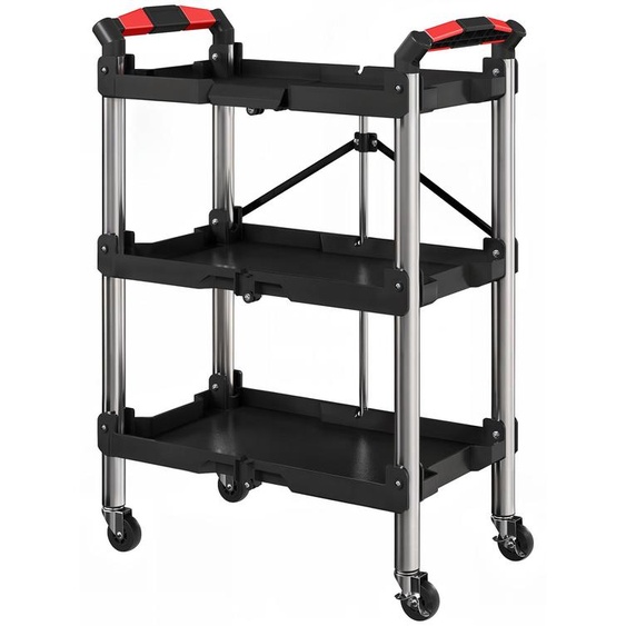 Chariot datelier HOMCOM à 3 niveaux, pliable, avec poignée, noir