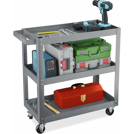 Chariot datelier Relaxdays, chariot à outils à 3 niveaux, chariot de montage mobile, capacité de charge jusquà 100 kg, dimensions (L x l x H) : 76 x 78 x 35 cm, gris