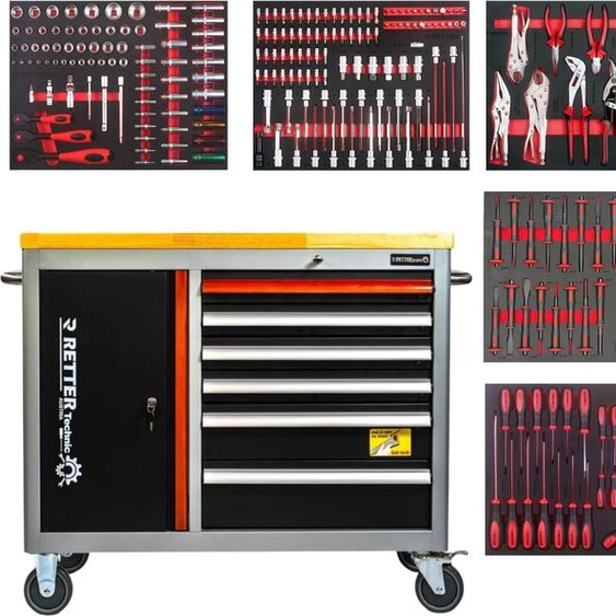 Chariot datelier RETTER RS5 Workstation Compact – Kit promotionnel avec plateau en bois massif, 6 tiroirs et équipement doutillage