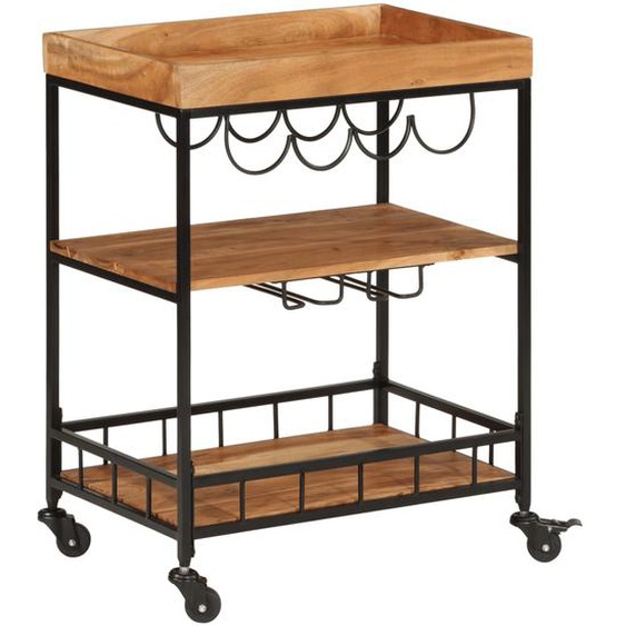 Chariot de bar 60x40x80 cm bois massif dacacia et fer