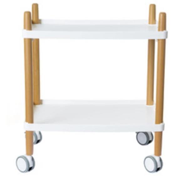 Chariot de bureau, 2 étagères, blanc / hêtre
