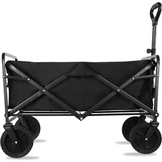 Chariot de courses et de plage - Chariot de jardin pliable - Chariot de transport - Capacité de charge : 150 kg - Structure en acier robuste - Pliable pour une utilisation en extérieur - Noir