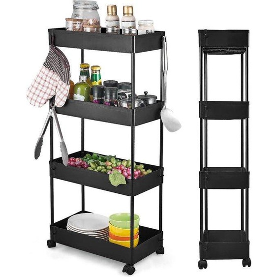 Chariot de cuisine à 4 niveaux, étagère de cuisine, étagère de niche sur roulettes, chariot, étagère de niche de 22 cm de large, étagère de rangement pour cuisine, bureau, salle de bain, buanderie, plastique 40 x 22 x 86 cm