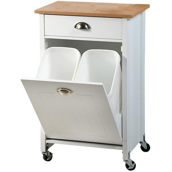 Chariot de cuisine avec système de tri des déchets, décor blanc / bambou, fsc