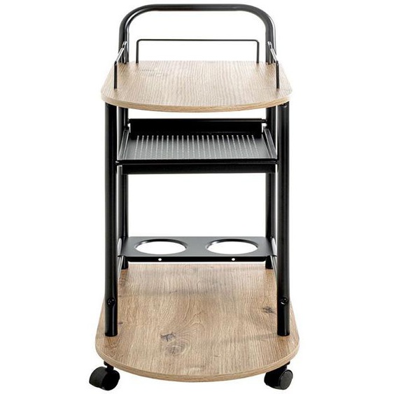 Chariot de cuisine, desserte en métal coloris noir et bois coloris chêne  -longueur 65 x profondeur 35 x hauteur 83 cm
