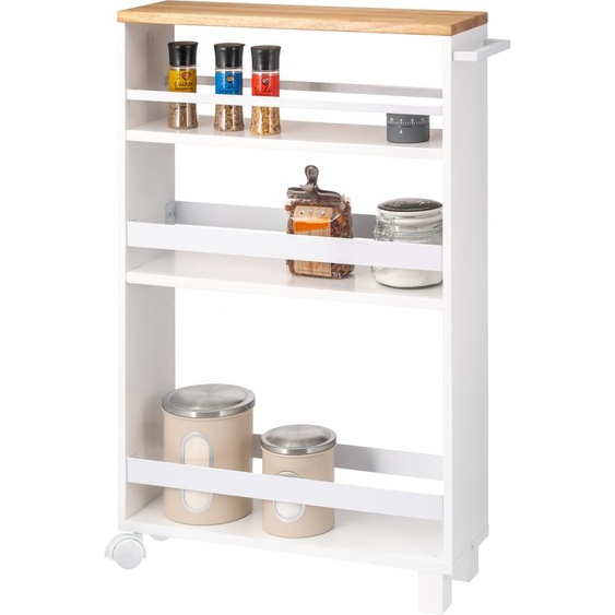 eluno Chariot de cuisine en niche, chariot de cuisine, organisateur de salle de bain avec 3 niveaux, bois, blanc