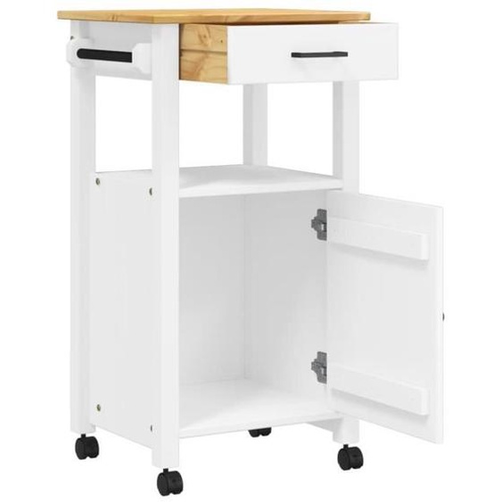 Chariot de cuisine MONZA - MOTHINESSTO - 48x40x90 cm - Bois massif de pin - Blanc et cire de miel