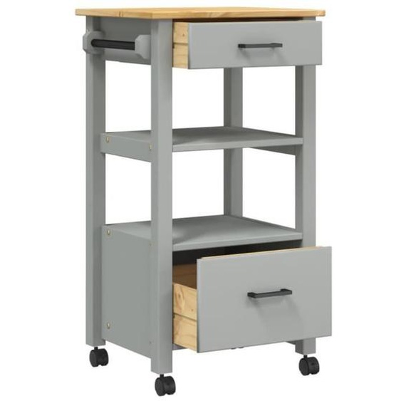 Chariot de cuisine MONZA - MOTHINESSTO - 48x40x90 cm - Gris et cire de miel - Bois massif de pin