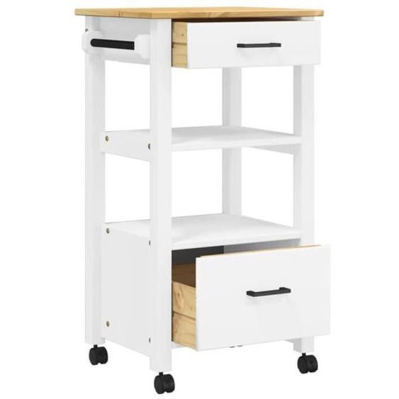 Chariot de cuisine - MOTHINESSTO - MONZA - Bois massif de pin - 48x40x90 cm - Blanc et cire de miel